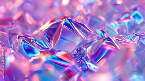 Iridescent texture, geometric crystal background, liquid 3D render ​