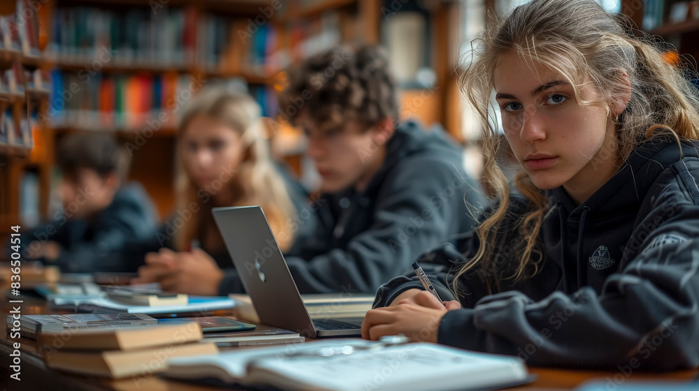 Library Study Session: Students Studying Together in Library