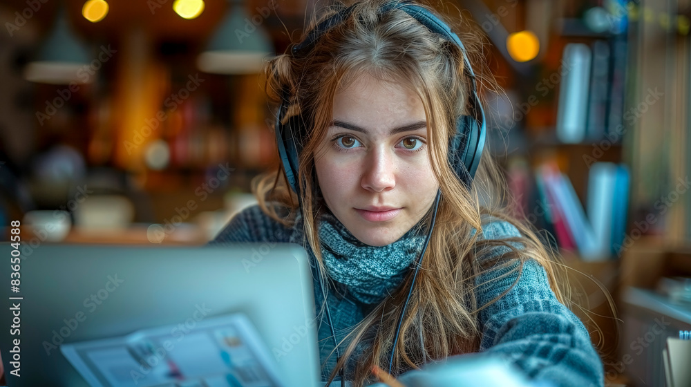 Online Learning: Student Attending Virtual Class at Home Online Learning: Student Attending Virtual Class at Home