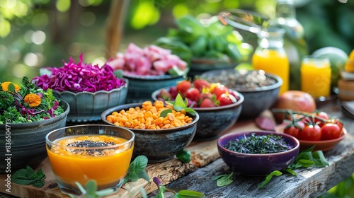 Colorful and healthy salad bar with various vegetables and fruits. © LittleDreamStocks