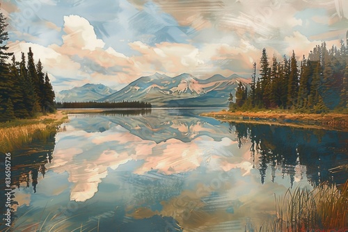 M Sokolakic, M walker lake in Canada's rocky mountains in British Columbia with spirit island photo
