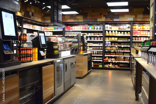 Browsing aisles filled with diverse products, comparing prices, and selecting items for purchase. Standing in line, checking out with a cashier or at a self-service kiosk.