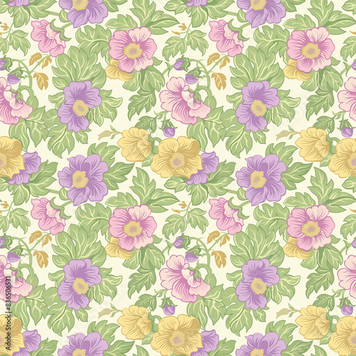 Wallpaper Mural Floral variety color, form natural, seamless fabric pattern. Torontodigital.ca