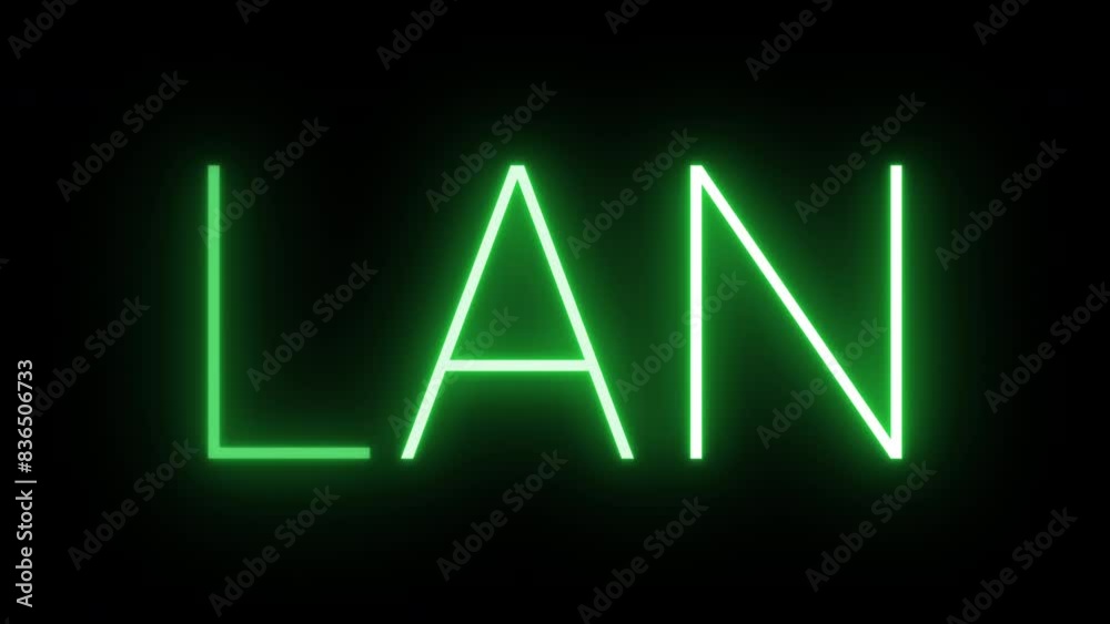Flickering glowing green neon LAN sign animated black background Flickering glowing green neon LAN sign animated black background