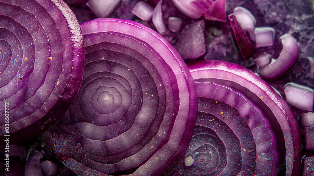 Obraz premium Full Frame Shot of Purple Onion Slice Directly Above View, Close Up View.
