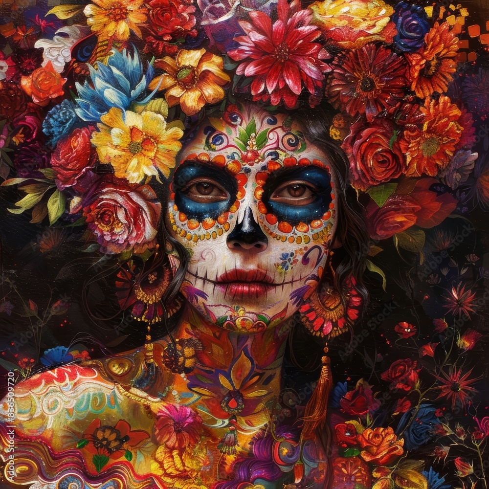 a mexican katrina face, colourfull a mexican katrina face, colourfull