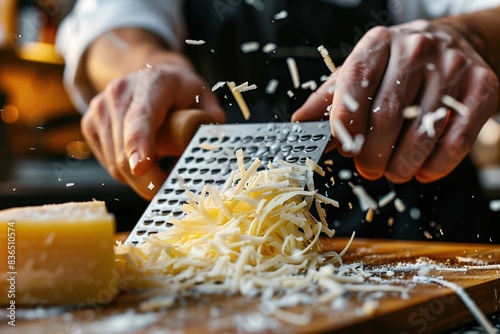 Close-up of a chef grating cheese photo