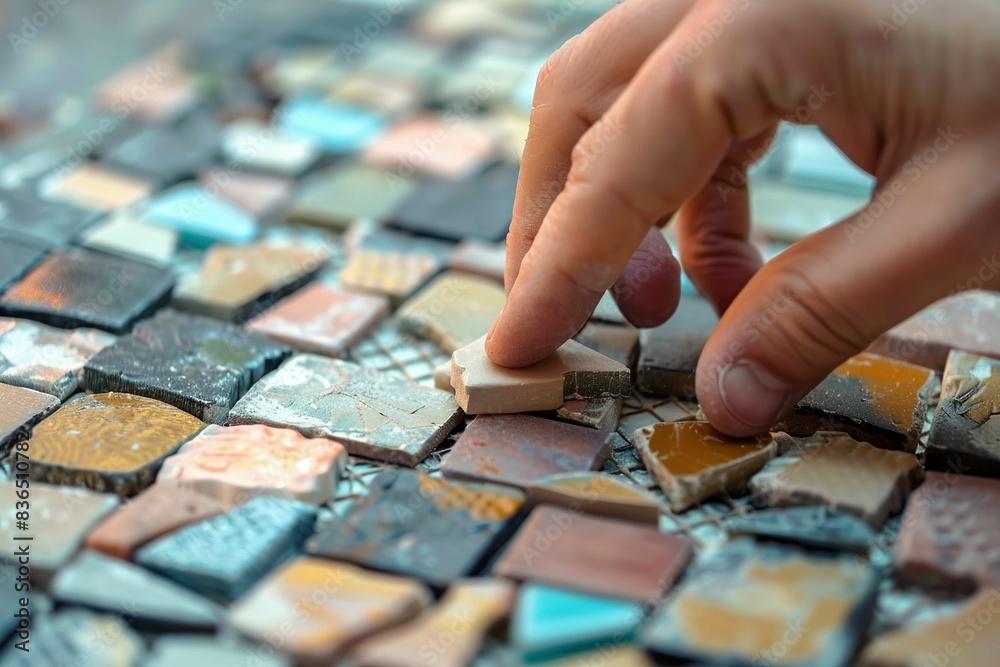 hand arranging mosaic tiles hand arranging mosaic tiles