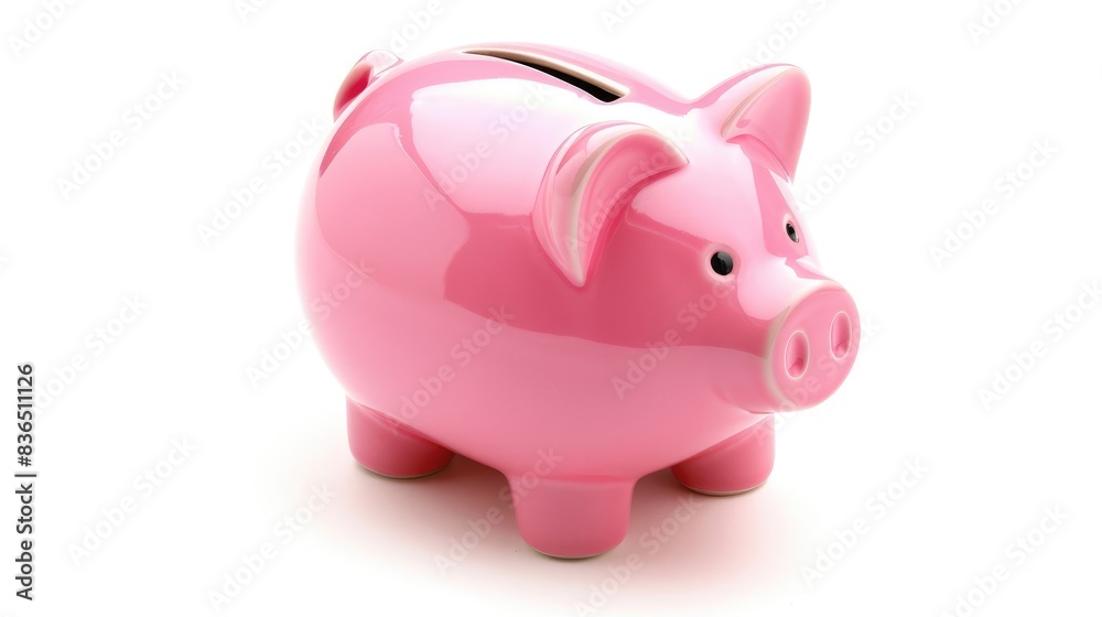 A classic pink piggy bank centered on a pure white background, highlighting its simplicity and charm