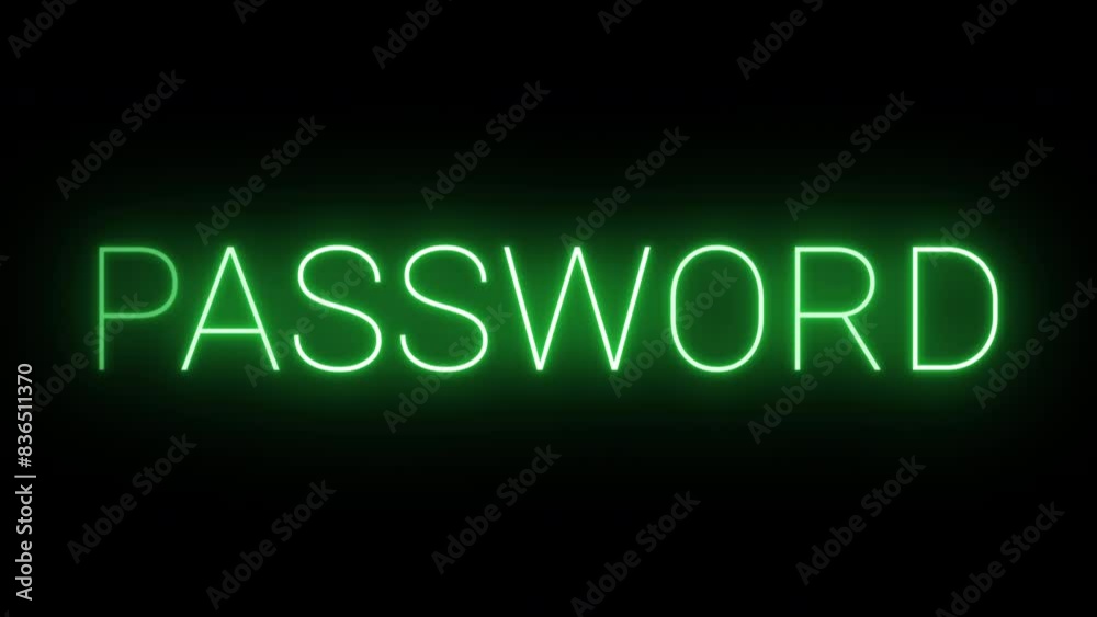 Flickering glowing green neon Password sign animated black background Flickering glowing green neon Password sign animated black background