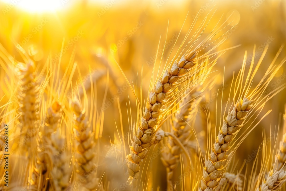 a beautiful field of wheat spikelets close-up in the rays of the sun. place for text, advertising. a beautiful field of wheat spikelets close-up in the rays of the sun. place for text, advertising.