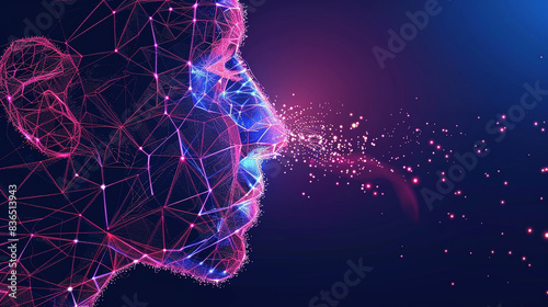 Particle face glow background. Abstract mesh line and point Sinusitis.
