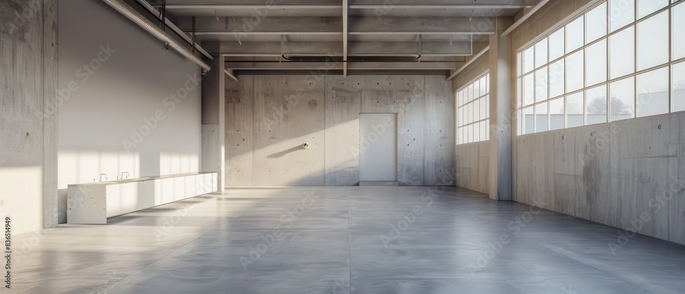 interior of a small empty warehouse with a concrete floor
interior of a small empty warehouse with a concrete floor
