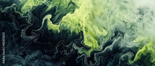 abstract wallpaper with wavy watercolor effects in liquid black and green, nice texture and very artistic 