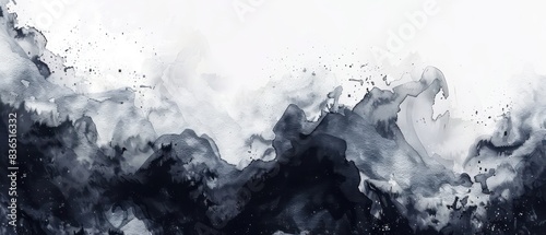 abstract wallpaper with wavy watercolor effects in liquid black and white, nice texture and very artistic