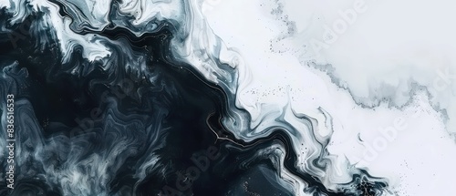 abstract wallpaper with wavy watercolor effects in white and liquid black, nice texture and very artistic 