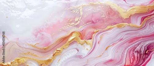 abstract wallpaper with wavy watercolor effects in white pink and liquid gold, nice texture and very artistic 