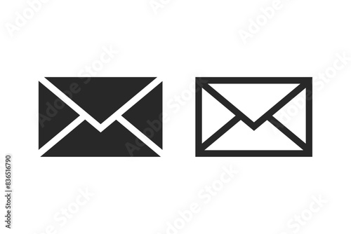Mail icon set. Envelope icon, email message icon. Mail icon button sign, notification new message icon buttons
