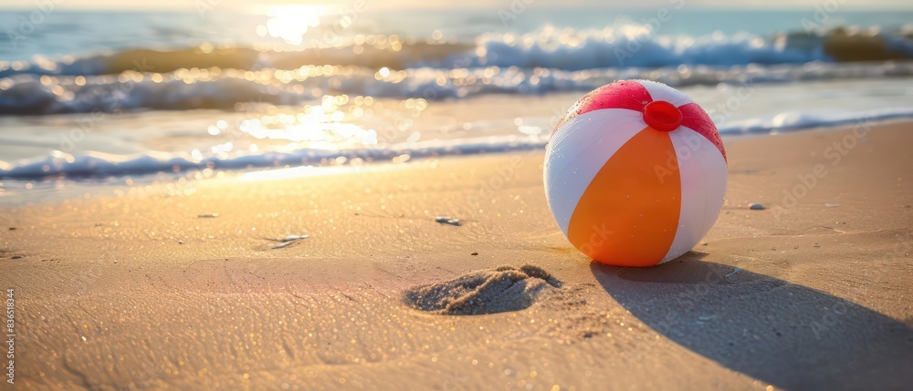 wallpaper with a inflatable beach ball on the sand, beautiful vacation background wallpaper with a inflatable beach ball on the sand, beautiful vacation background