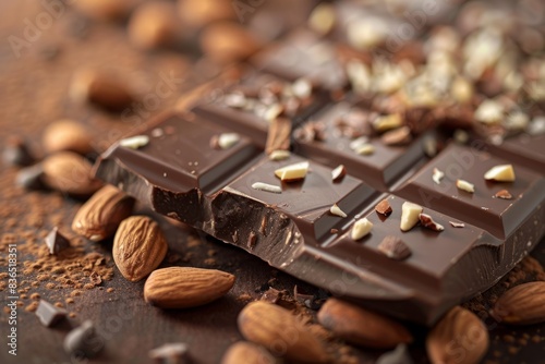 A chocolate bar with almond pieces