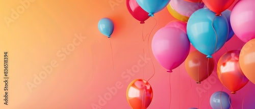 wallpaper with color balloons flying on an gradient background, vivid colors and festive scene
