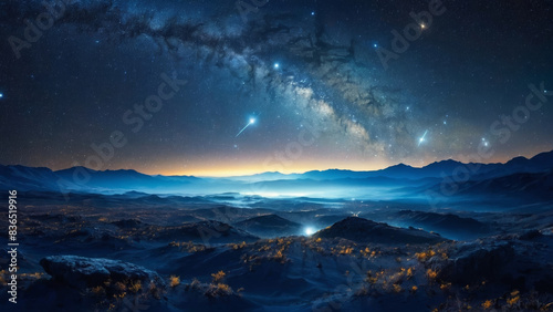 Starry night over mountain range glimpse of milky way galaxy