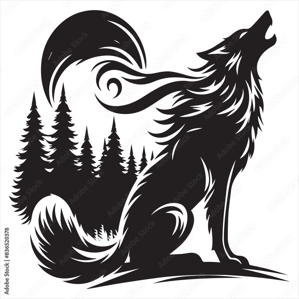 Fototapeta premium Vector black silhouette of a dog isolated on a white background.