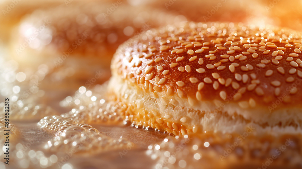 Sesame Seed Bun Macrophotography , Sesame Seed Bun Extreme Close-Up View. Sesame Seed Bun Macrophotography , Sesame Seed Bun Extreme Close-Up View.