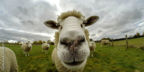a cute sheep smiles at the camera, generative AI