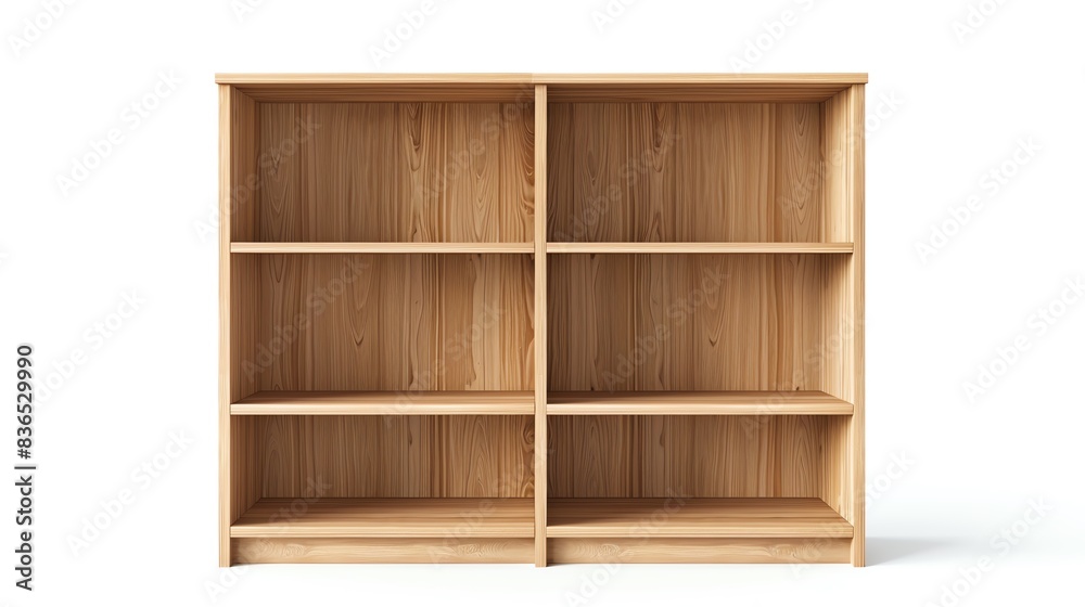 Scandinavian style bookshelf, light wood finish, isolated white background Scandinavian style bookshelf, light wood finish, isolated white background