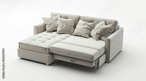 Modern sofa bed, functional design, isolated white background