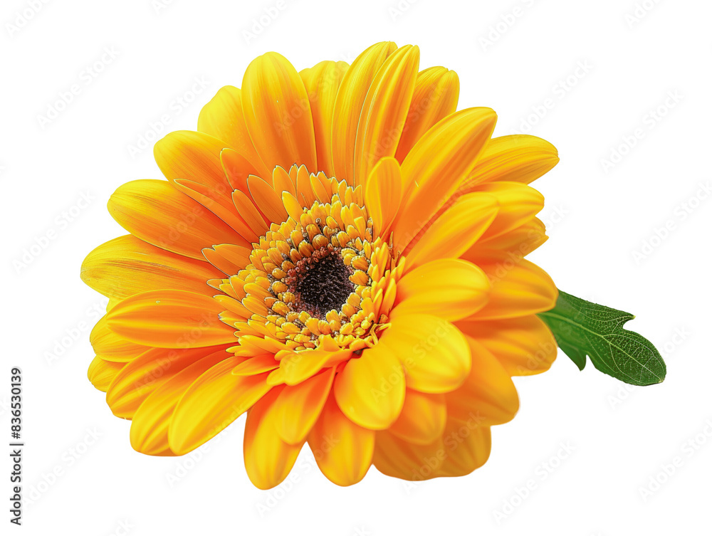 Bright yellow gerbera daisy with vibrant petals isolated on white background. Ideal for floral, nature, and botanical themed projects.