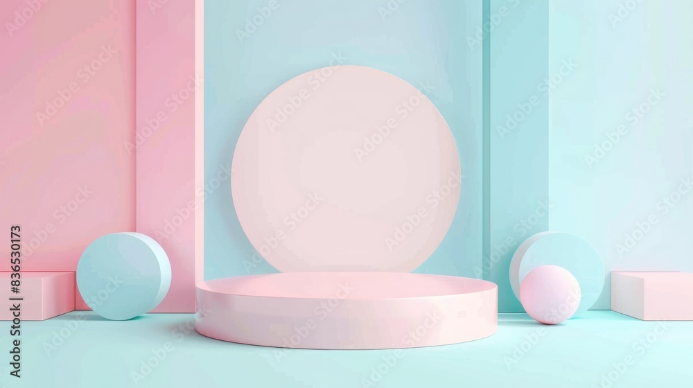 Stand podium wall scene pastel color background, geometric shape for product display presentation. Minimal scene for mockup products, stage showcase, promotion display Stand podium wall scene pastel color background, geometric shape for product display presentation. Minimal scene for mockup products, stage showcase, promotion display