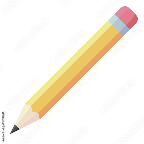 Yellow pencil transparent background, A yellow pencil with a pink eraser in flat design, perfect for education, business, and creativity