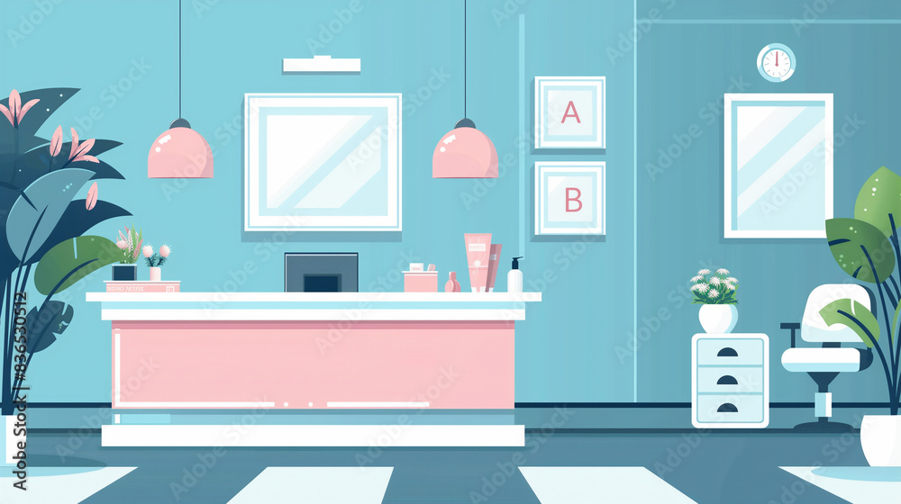a flat design of a beauty salon reception area with stylish d�cor and welcoming atmosphere, reception area, flat design, with copy space a flat design of a beauty salon reception area with stylish d�cor and welcoming atmosphere, reception area, flat design, with copy space