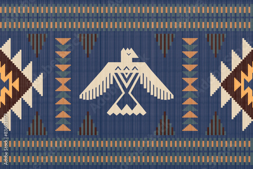Navajo American Eagle, Native America South Western inspired area rugs ethnic decor style. tribal vector seamless pattern. Indian ornament Boho geometric ornament.folk.orientel. Window .blanket, rug. 