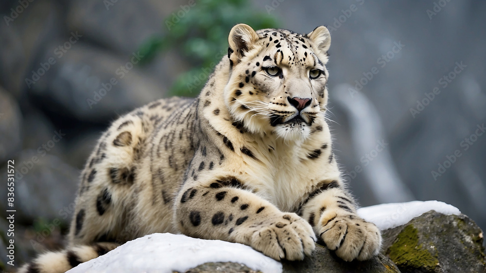 Painting of a leopard standing on a rock in front of a mountain ai generative photo
