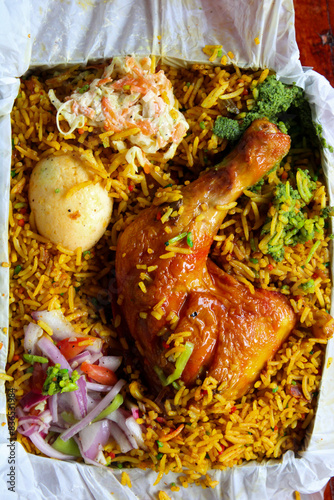 Traditional spicy Sri Lankan chicken biryani in Nuwara Eliya, Sri Lanka