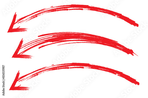 Hand drawn curved arc arrow shape grunge brushes illustration. Grunge arrow.