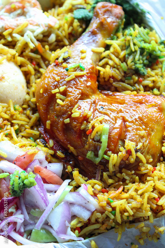 Traditional spicy Sri Lankan chicken biryani in Nuwara Eliya, Sri Lanka