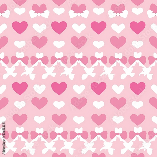 pink simple bow  heart  repeating pattern motif  offset