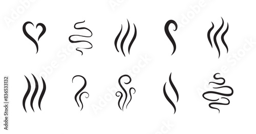 Smells line hot air icon set, hot aroma, smells or fumes. Fragrances evaporate icons.