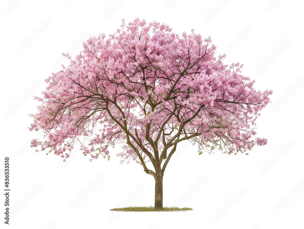 Beautiful pink cherry blossom tree in full bloom, isolated on a white background, showcasing vibrant spring colors. Beautiful pink cherry blossom tree in full bloom, isolated on a white background, showcasing vibrant spring colors.