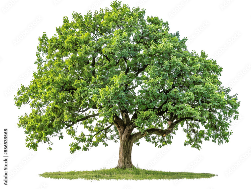Majestic green oak tree with a wide canopy and lush foliage, isolated on a white background. Perfect for nature and botanical themes. Majestic green oak tree with a wide canopy and lush foliage, isolated on a white background. Perfect for nature and botanical themes.