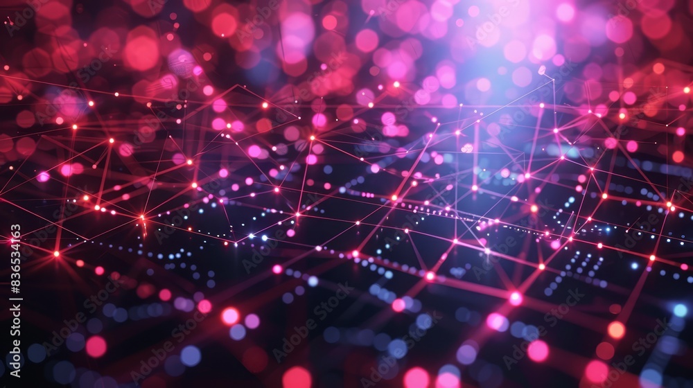 Neon grid and digital connections with copy space,