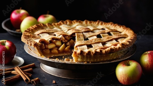 Freshly Baked Apple Pie Simplicity - A Slice of Golden Crust with Cinnamon and Fresh Apples