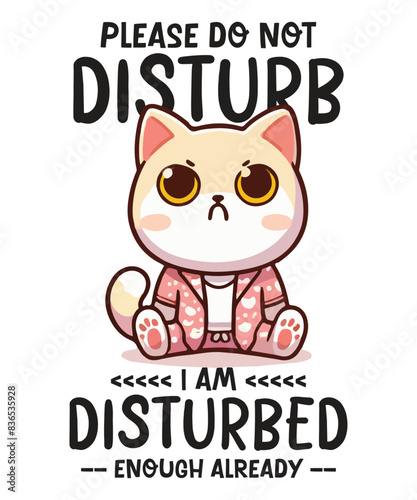 Please do not disturb I am disturbed enough already T-shirt design vector, cat meme, lazy cat shirt, cat grandma, black cat lover, kitty love, kitten vector, cat meme shirt, angry cat, cute kitty
