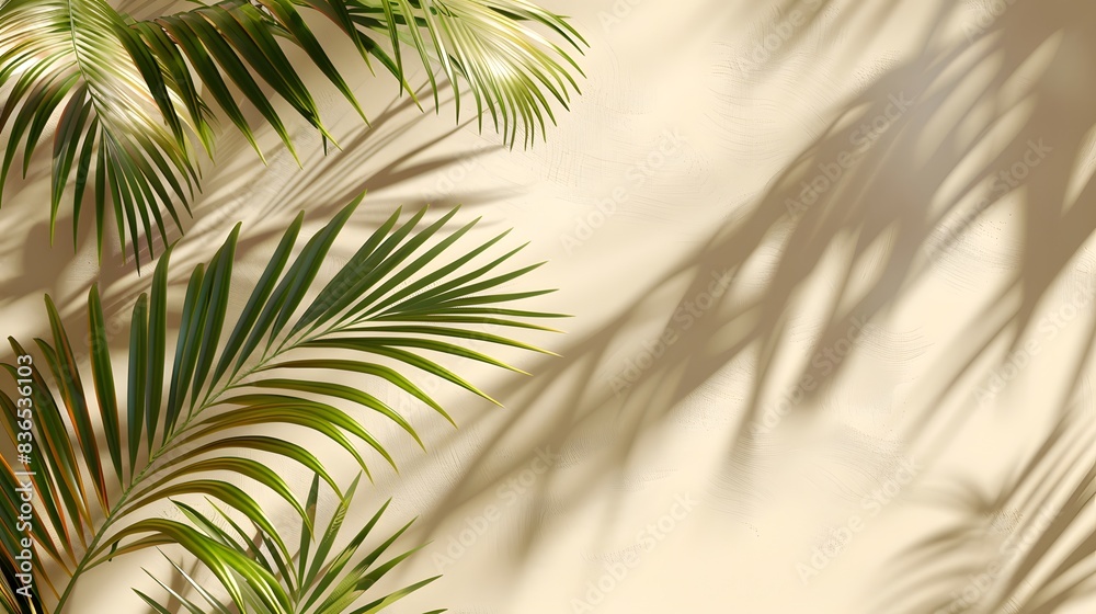 palm leaves and shadow on a beige background palm leaves and shadow on a beige background