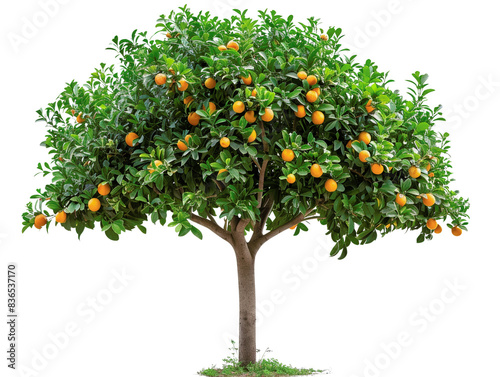 Carta da parati Healthy and vibrant orange tree laden with ripe fruits isolated on a white background