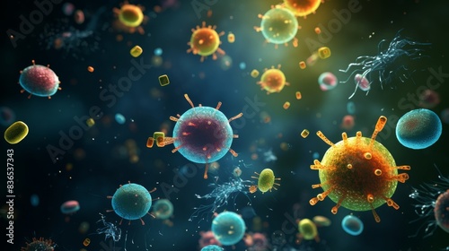 Microscopic World: Vibrant Bacteria on Scientific Background, 3D Illustration of Microorganisms.